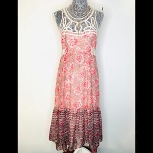 Free People Womens Battenberg Lace Crochet Floral Tiered Maxi Dress Size 2